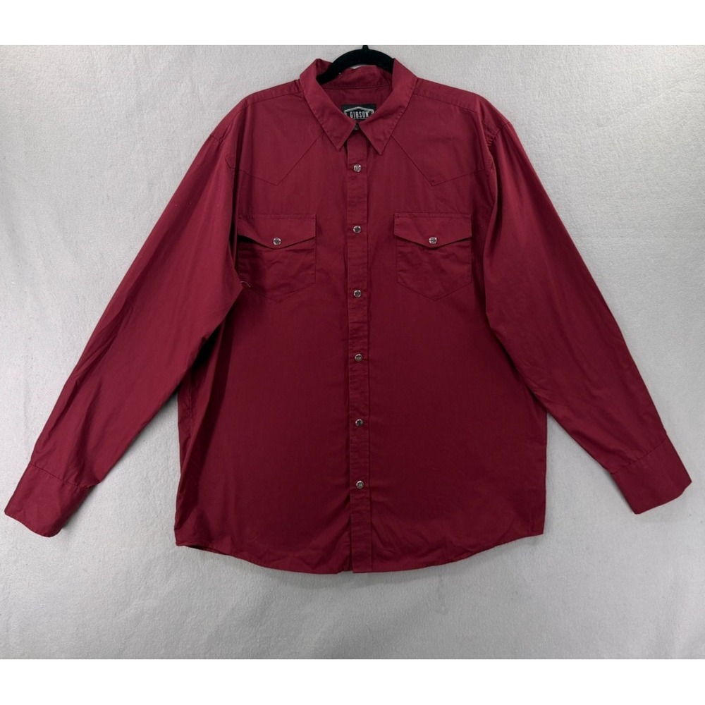 Gibson Trading Co Western Shirt Mens XL Burgundy Pearl Snap Rodeo Ranchwear